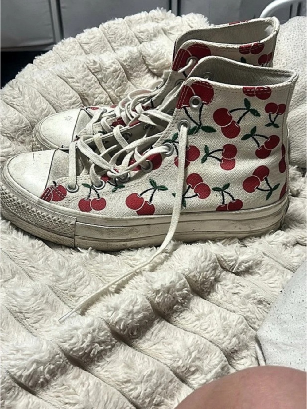 Converse Chuck Taylor All Star Cherry Print High-Top Sneakers in Cream & Red